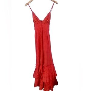 French Connection VTG Y2K Orange Babydoll Ruffled Hem Maxi Dress Size 4